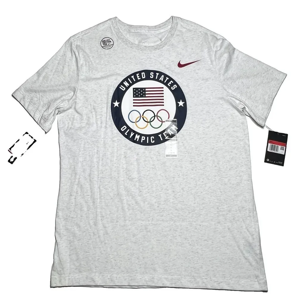 United States Olympic Team Shirt Mens Large Gray Nike Dri Fit Cotton USA Tee